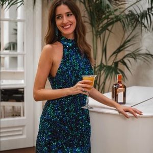 Zara Blue and Green Sequin Dress